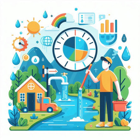 Flat design vector illustration concept of water pollution, ecological disaster, climate change, global warming, climate change.のイラスト素材