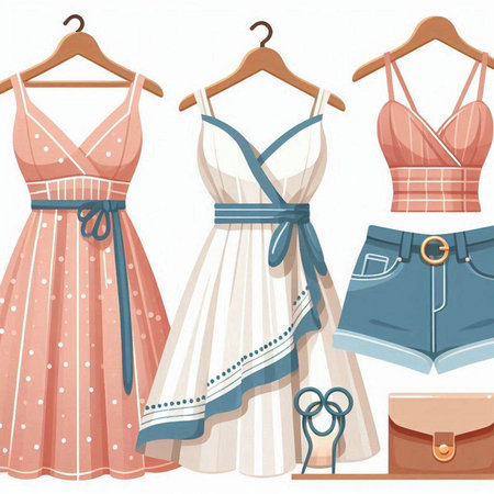 Set of women's clothes on a hanger. Vector illustration.のイラスト素材