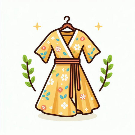 Japanese dress on a hanger isolated on white background. Vector illustration.のイラスト素材