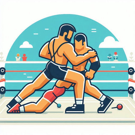 Man and woman are fighting on the boxing ring. Flat vector illustration.のイラスト素材