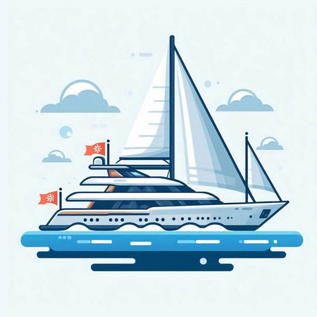 Sailing yacht in the sea. Vector illustration in flat style.のイラスト素材