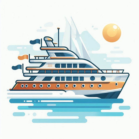 Vector illustration of a yacht in the sea on a white background.のイラスト素材
