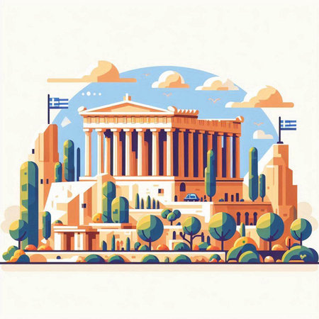 Athens, Greece - famous landmark. Vector illustration in flat style.のイラスト素材