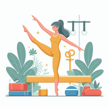 Girl practicing yoga. Healthy lifestyle concept. Vector illustration in flat styleのイラスト素材