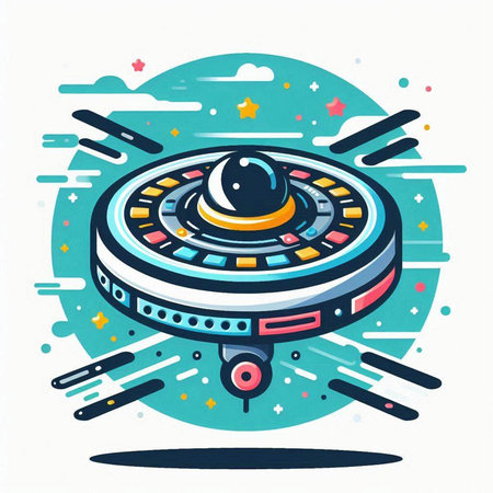 UFO. Futuristic flying saucer. Vector illustration in flat style.のイラスト素材