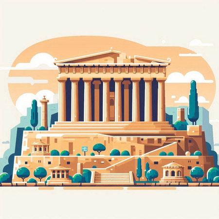 Athens Greece. Ancient Greek temple in flat style. Vector illustrationのイラスト素材
