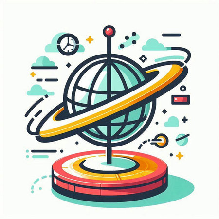 Globe and clock in flat line style. Vector illustration for web design.のイラスト素材