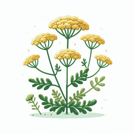 Illustration of yellow yarrow on a white background. Vector illustration.のイラスト素材