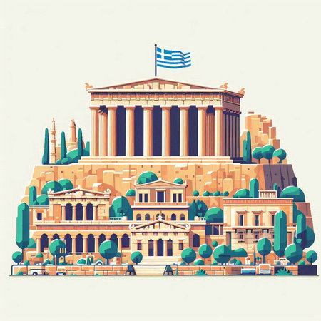 Athens, Greece - famous landmark of Athens. Vector illustration.のイラスト素材