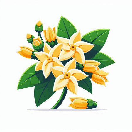 Coffee tree with yellow flowers isolated on white background. Vector illustration.のイラスト素材