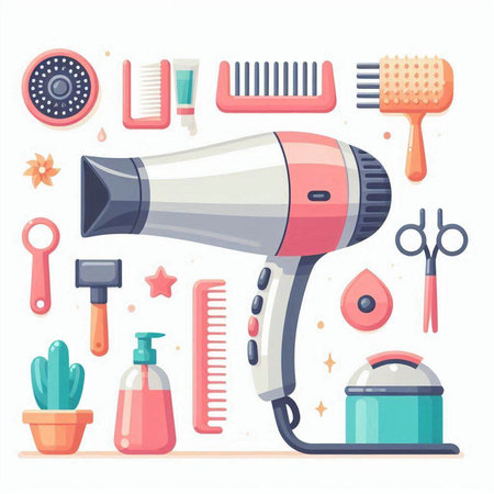 Hairdryer, hairdresser tools. Vector illustration.のイラスト素材