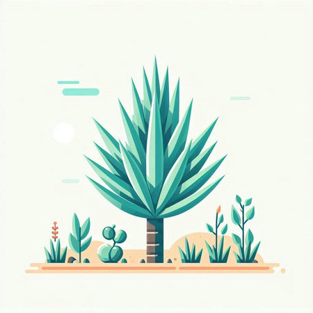 Flat style vector illustration of a cactus in the desert.のイラスト素材