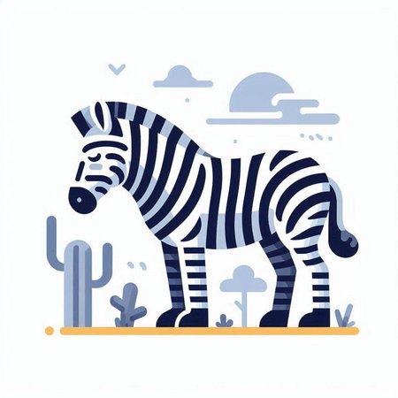 Zebra in the desert. Vector illustration in flat cartoon style.のイラスト素材