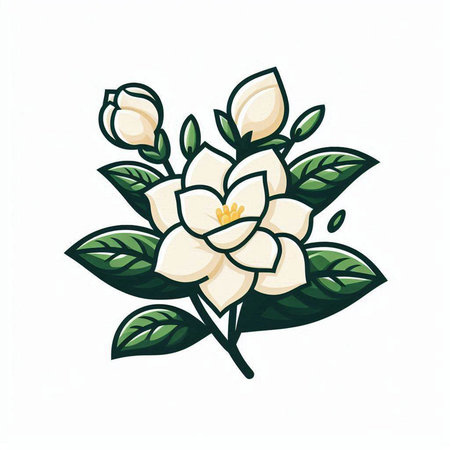 Jasmine flower isolated on white background. Hand drawn vector illustration.のイラスト素材