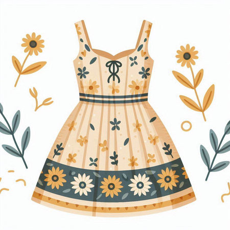 Vector illustration of a summer dress with floral pattern on a white backgroundのイラスト素材