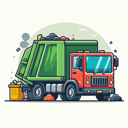 Garbage truck. Vector illustration in flat cartoon style on white background.のイラスト素材