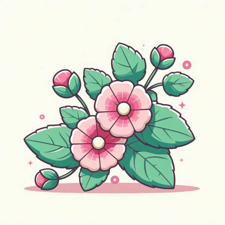 Illustration of a bouquet of pink flowers with green leaves.のイラスト素材