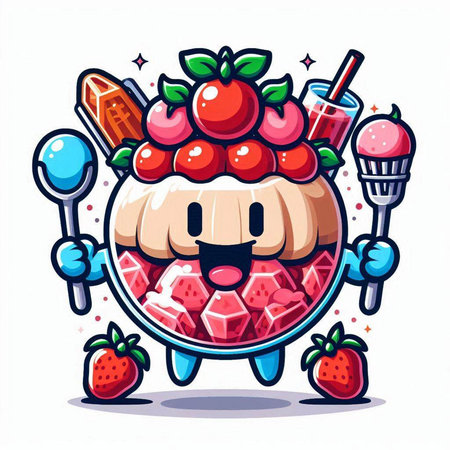 Cute Strawberry Pudding Cartoon Mascot Character. Vector illustrationのイラスト素材