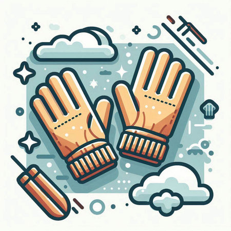 Vector line art illustration of protective gloves on a background of clouds.のイラスト素材