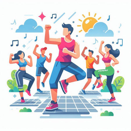 Running people, healthy lifestyle. Vector illustration in flat cartoon style.のイラスト素材