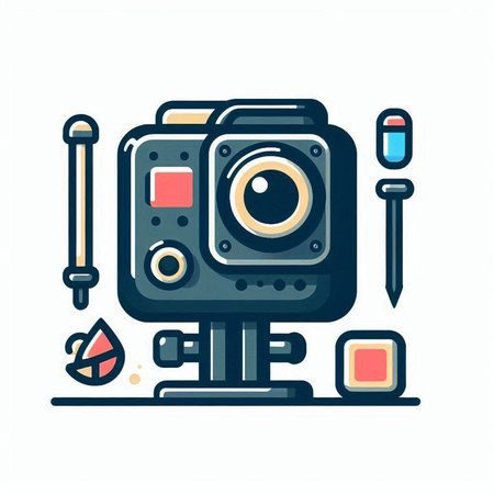 Vintage movie camera. Vector illustration in doodle style.のイラスト素材