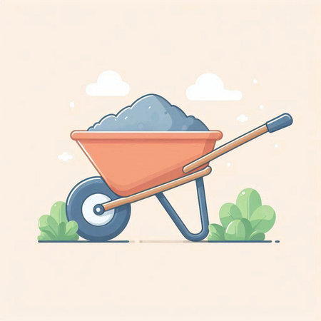 Garden wheelbarrow icon. Vector illustration in flat style.のイラスト素材