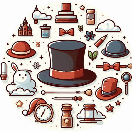 Vector illustration of a set of magic objects and symbols. Cartoon style.のイラスト素材