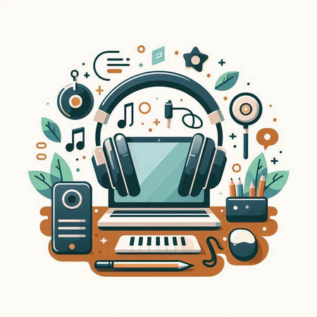 Flat design modern vector illustration concept of online education, distance learning, e-learning, distance training, webinar.のイラスト素材