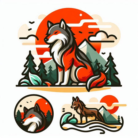 Set of wild animals in the mountains. Vector illustration for your designのイラスト素材
