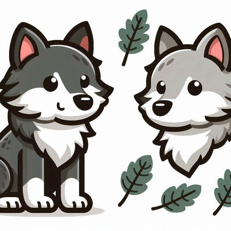 Cute cartoon husky and wolf. Vector illustration of a dog.のイラスト素材