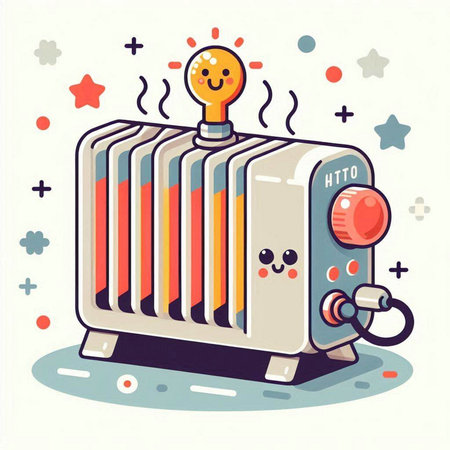 Vector illustration of a cartoon electric heater on a white background with stars.のイラスト素材