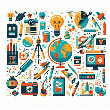 Back to school and education background with school supplies. Vector illustration.のイラスト素材