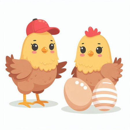 Cute chicken and easter egg. Vector illustration in cartoon styleのイラスト素材
