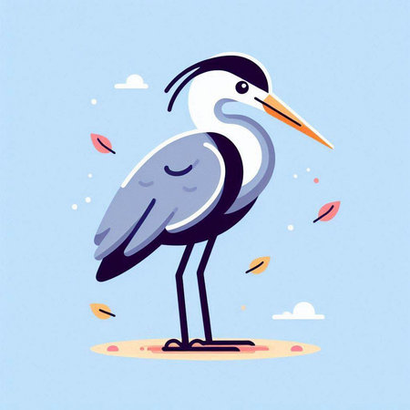 Vector illustration of a stork on the background of autumn leaves.のイラスト素材
