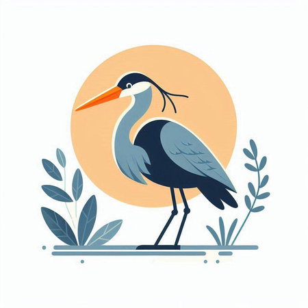 Heron. Vector illustration in flat style. Isolated on white background.のイラスト素材