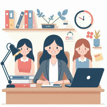 Vector illustration of business people working at office. Flat design style.のイラスト素材