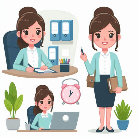 Businesswoman and businesswoman in office. Vector illustration in flat styleのイラスト素材