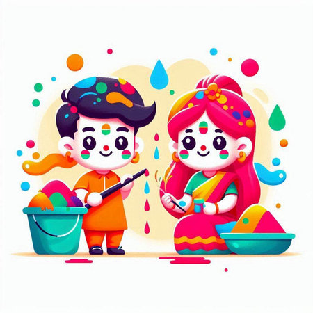 Cute cartoon kids preparing for the holiday of diwali.のイラスト素材