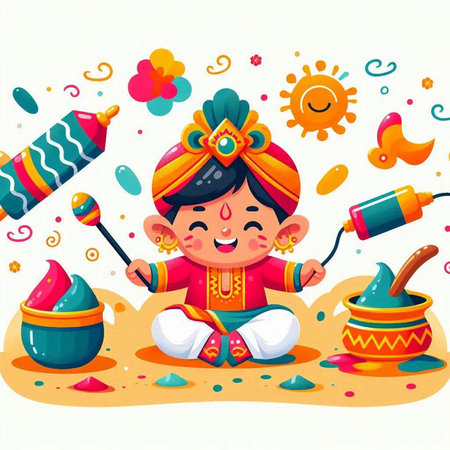 Vector cartoon illustration of happy chinese new year festival diwali.のイラスト素材