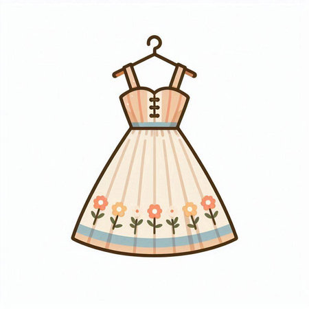 Illustration of a beautiful dress on a hanger on a white backgroundのイラスト素材
