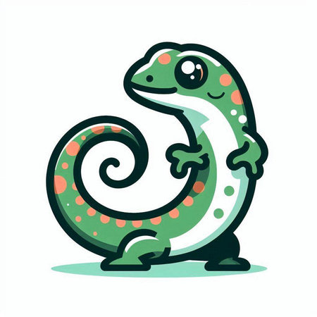 Cute cartoon chameleon on white background. Vector illustration.のイラスト素材