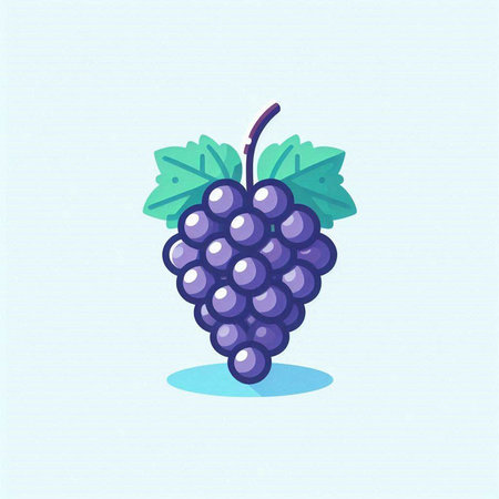 Grapes vector illustration on blue background. Grapes icon.のイラスト素材