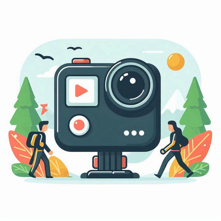Photographer with camera. Vector illustration in flat cartoon style. Video production.のイラスト素材