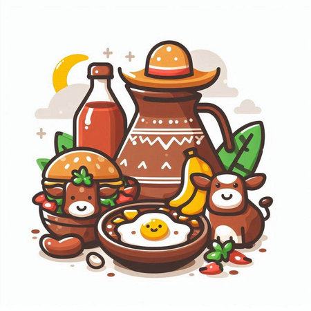 Mexican food in cartoon style. Vector illustration on white background.のイラスト素材