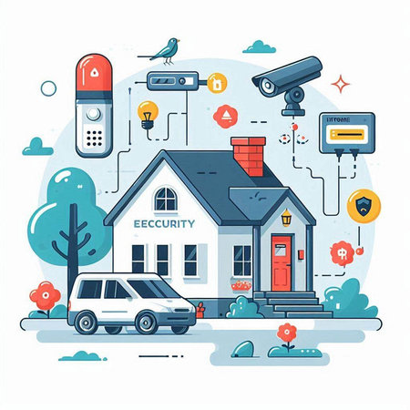 Vector illustration of modern flat design concept of online security system, smart home.のイラスト素材