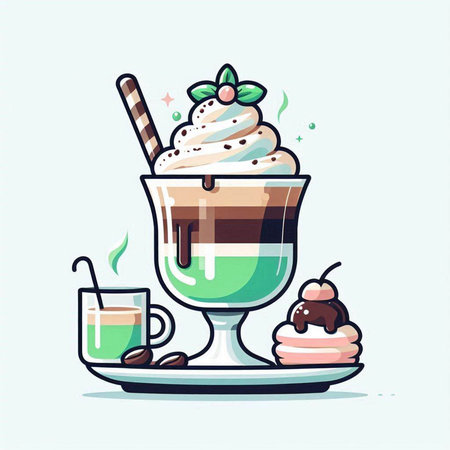 Coffee latte with whipped cream and whipped cream. Vector illustration.のイラスト素材