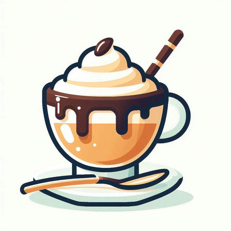 Coffee cup with whipped cream and spoon. Vector illustration.のイラスト素材