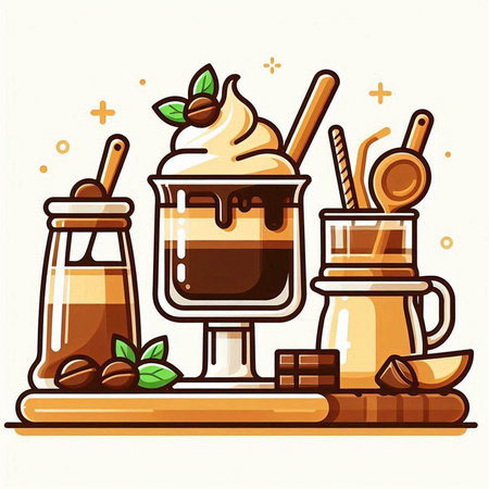 Coffee set with cup of coffee and milk. Vector illustration.のイラスト素材