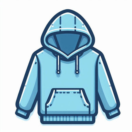 Stylized vector illustration of a blue hoodie on a white backgroundのイラスト素材
