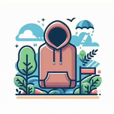 Vector illustration of a backpack in the forest. Flat style design.のイラスト素材